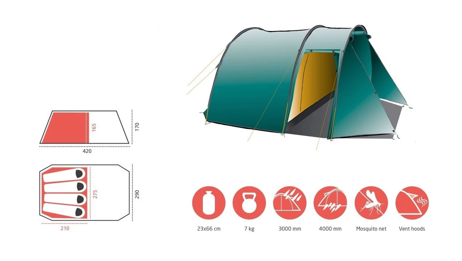 Grand Canyon Robson 4 Zelt (blue-grass) – Bild 5